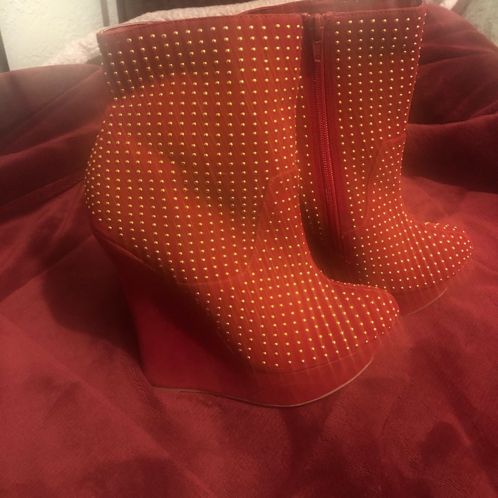 Cute Red Wedge Boots